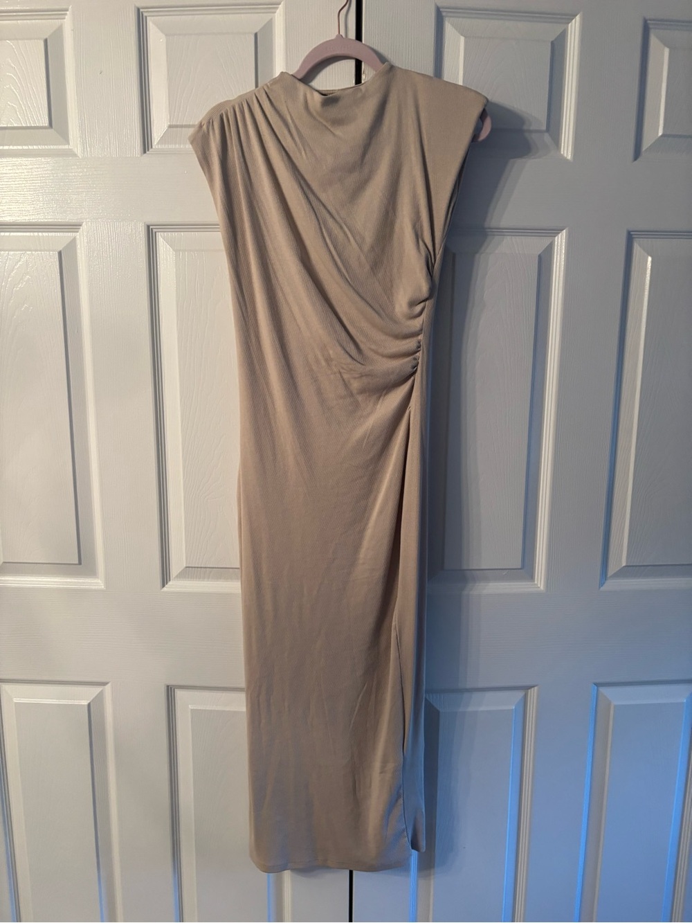 Zara Sleeveless Ruched Midi Dress - Taupe